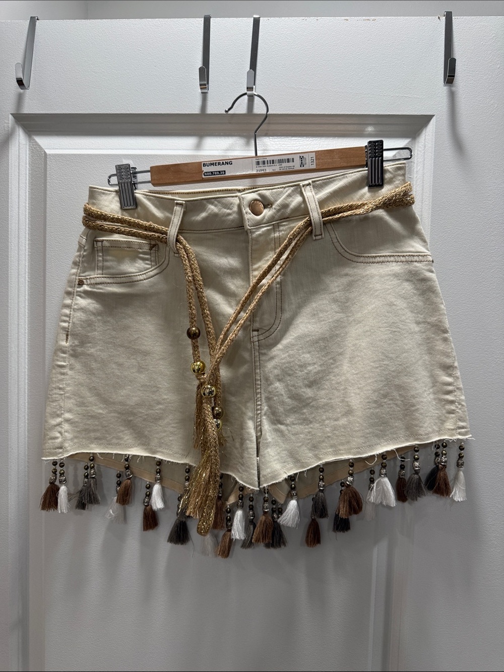 River Island Cream Tassel-Trim Denim Shorts